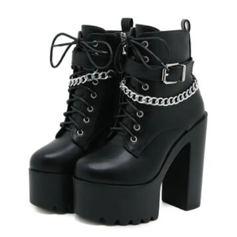 Motorcycle Chain - Nuevos botines góticos con correa y